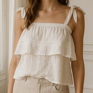 dra Los Angeles White Off Shoulder Cottagecore Cotton Top XS